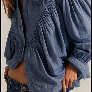 We The Free Denim Blue Button-Down Shirt